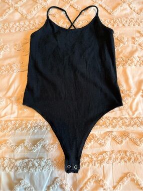 American Eagle Black Criss Cross Tie Back Bodysuit Size Small